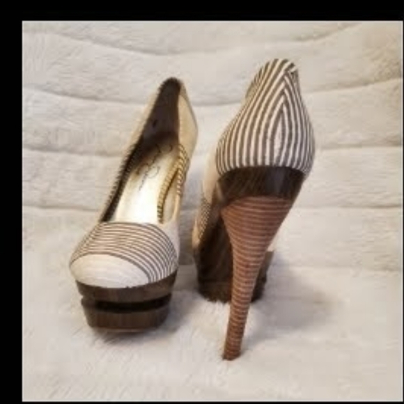 Jessica Simpson size 7 platform heels cream brown - Picture 2 of 2